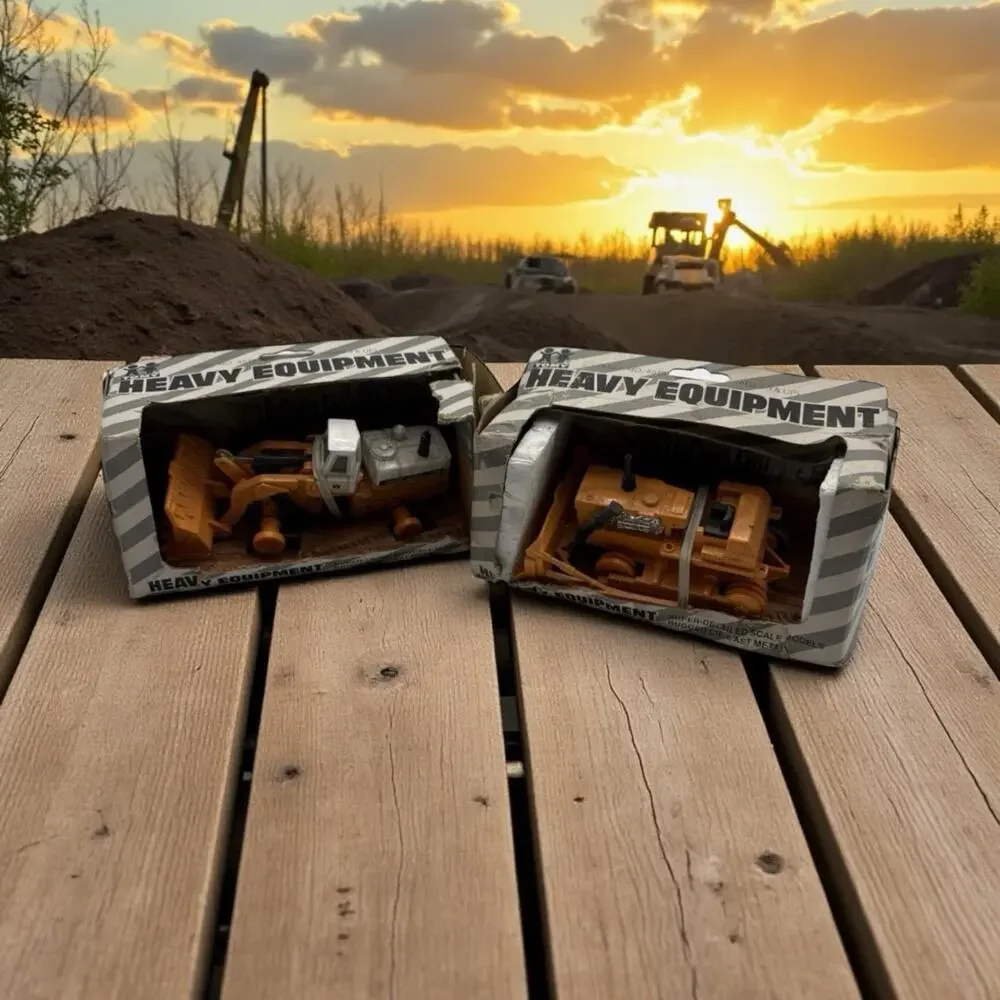 1970's Tomy Heavy Equipment, Pay loader with Box & plow with box NEW - Lot of 2